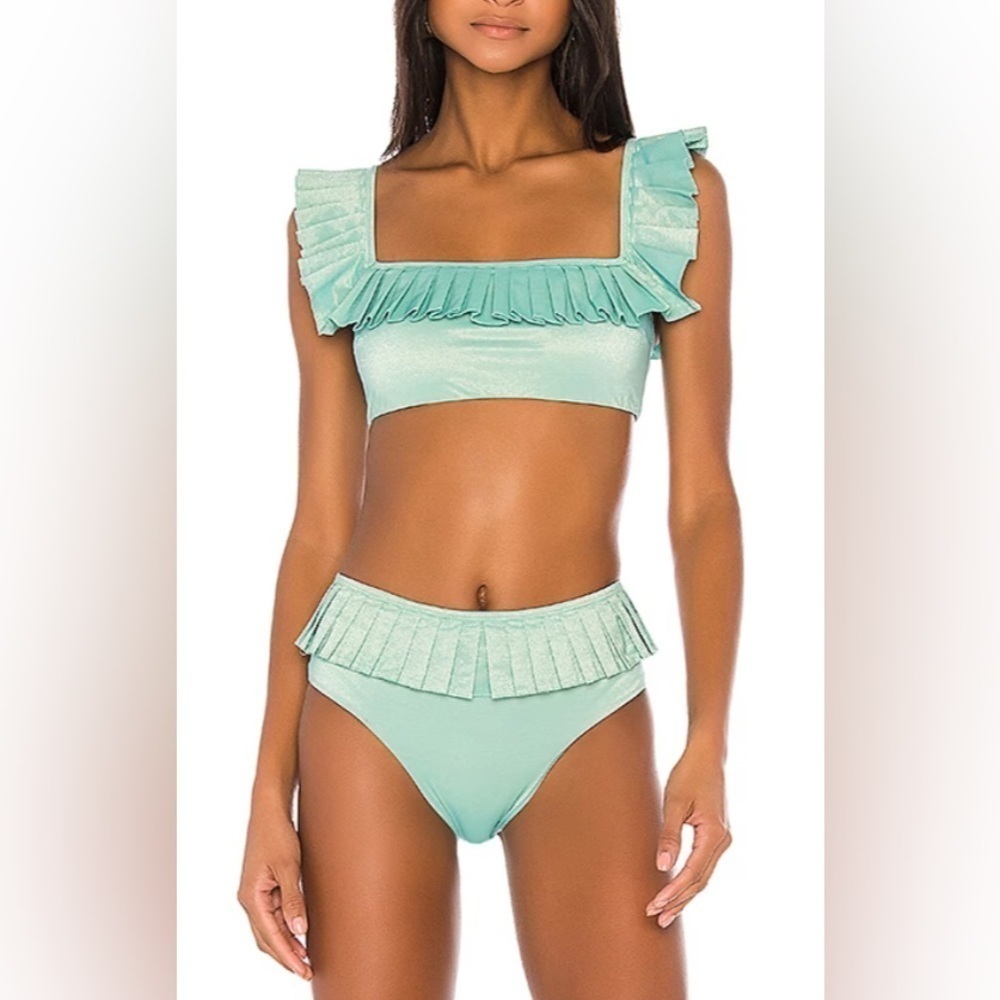 Ruffled Aqua Bikini Top